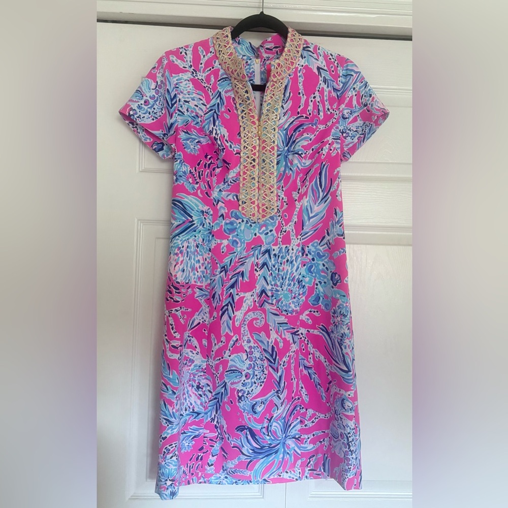 Lilly Pulitzer Pink and Blue Dress with Gold Accents